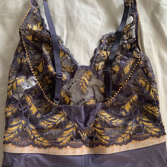 Navy and Gold French Lace Lingerie Bodysuit with Adjustable Straps - Picture 6 of 7